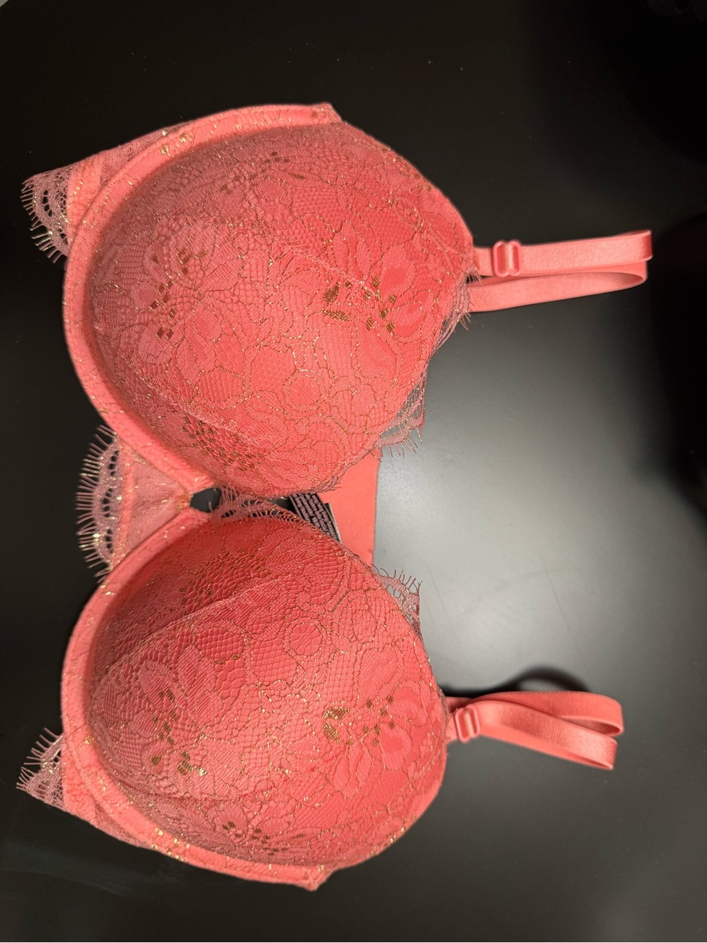 Victoria's Secret Coral Lace Bra with Gold Accents